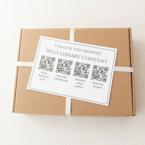 Brown cardboard box with a QR code label on a white background