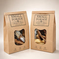 Two brown paper bags with 'Small Forage' order of the wild treat bags on a beige background.