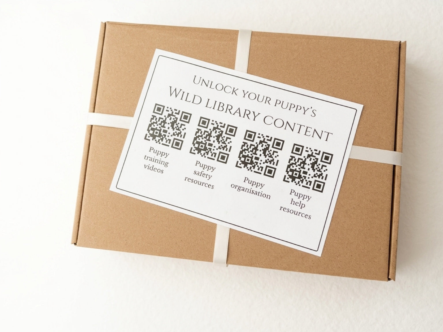Brown cardboard box with a QR code label on a white background